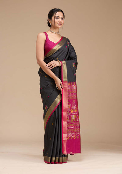 Black Printed Art Silk Silk Saree-koskii