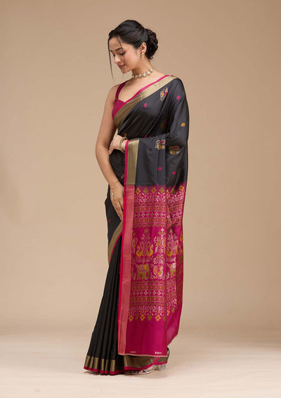 Black Printed Art Silk Silk Saree-koskii