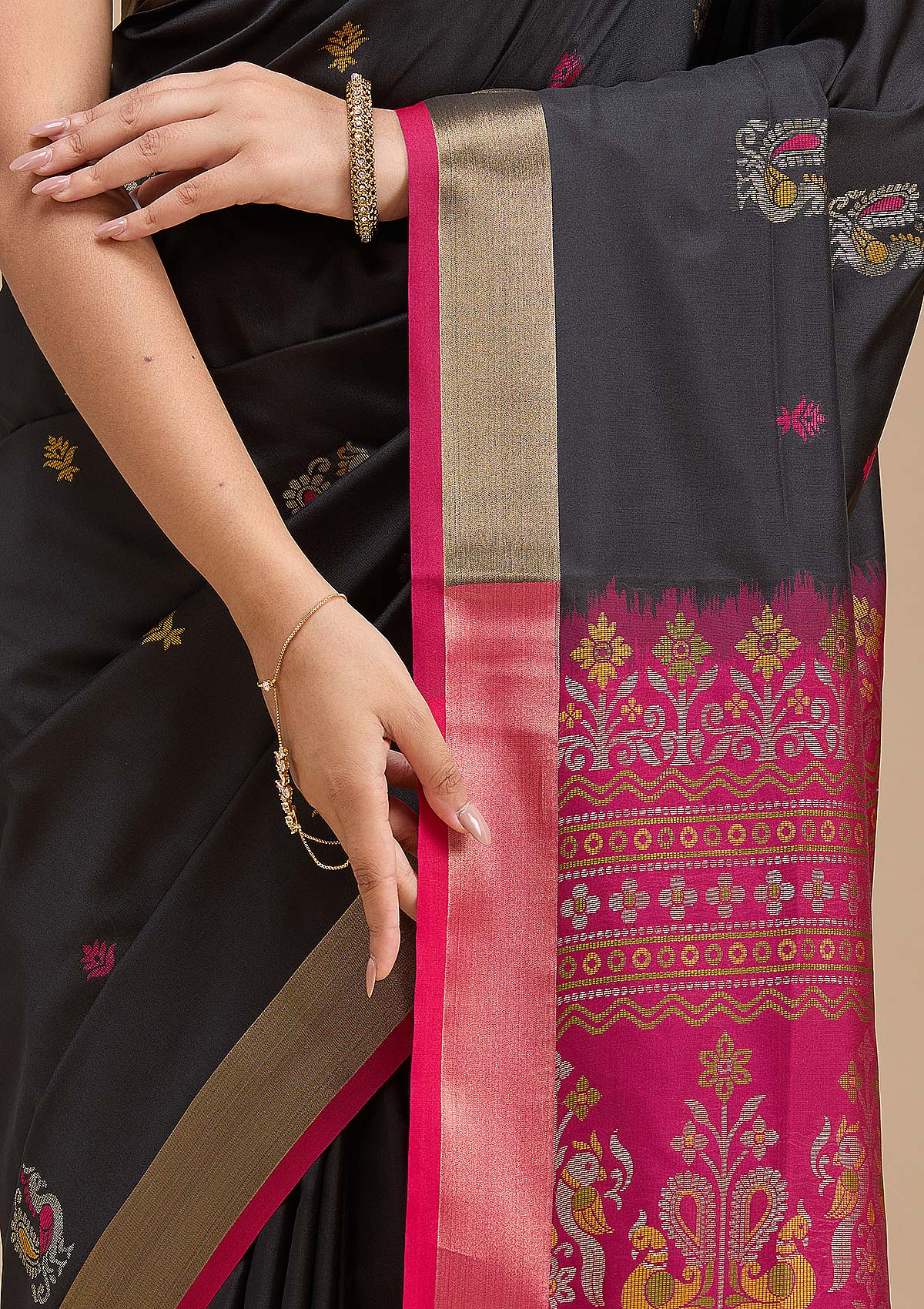 Black Printed Art Silk Silk Saree-koskii