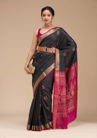 Black Printed Art Silk Silk Saree-koskii