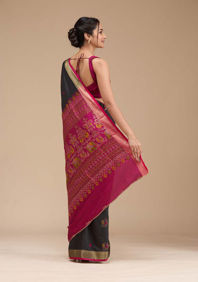 Black Printed Art Silk Silk Saree-koskii