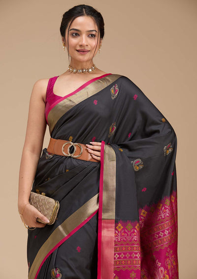 Black Printed Art Silk Silk Saree-koskii
