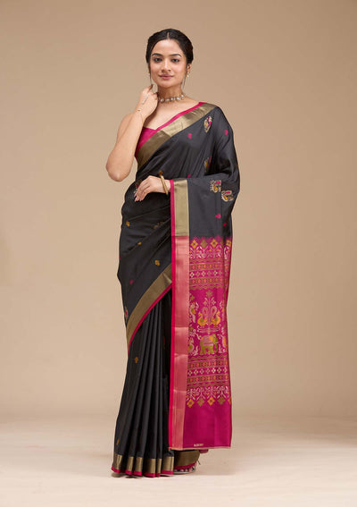 Black Printed Art Silk Silk Saree-koskii