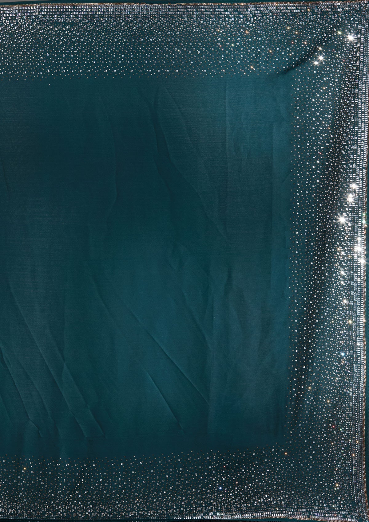 Teal Green Stonework Chiffon Saree-Koskii