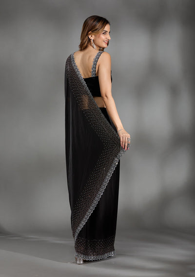 Black Stonework Chiffon Saree-Koskii