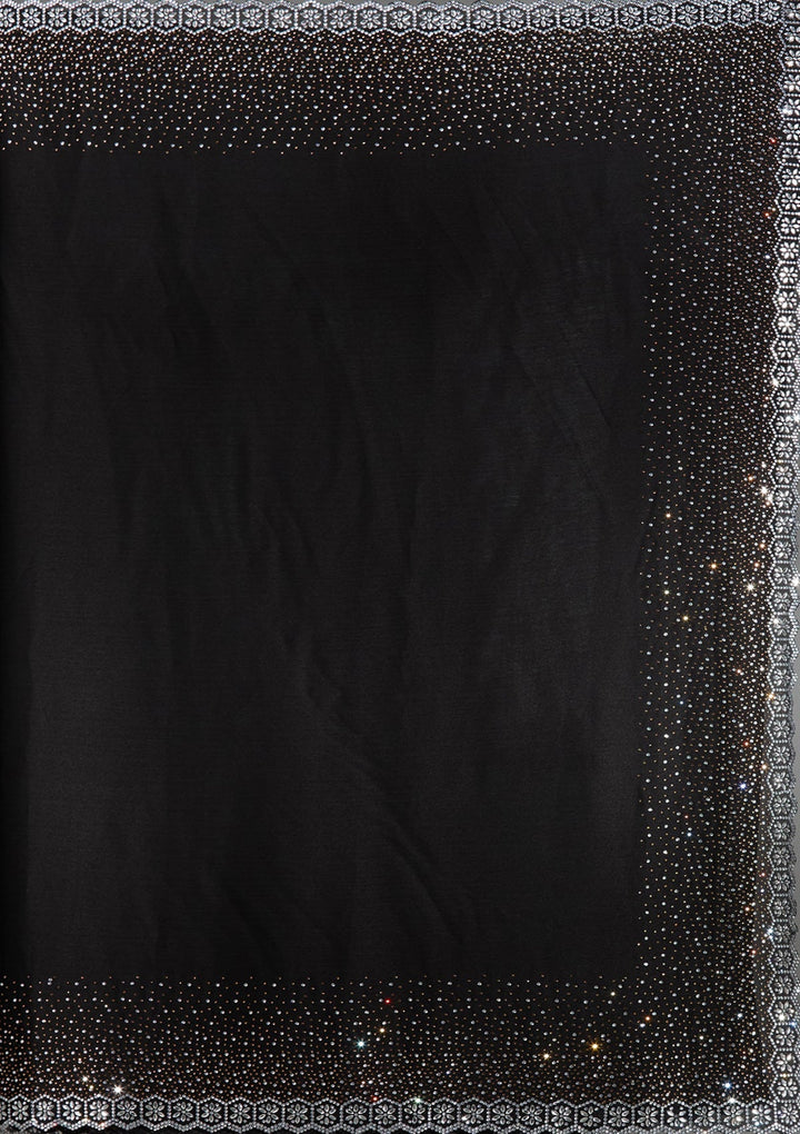 Black Stonework Chiffon Saree-Koskii