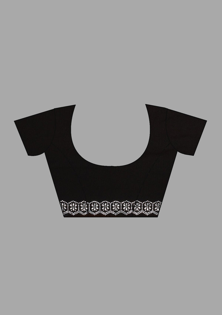Black Stonework Chiffon Saree-Koskii