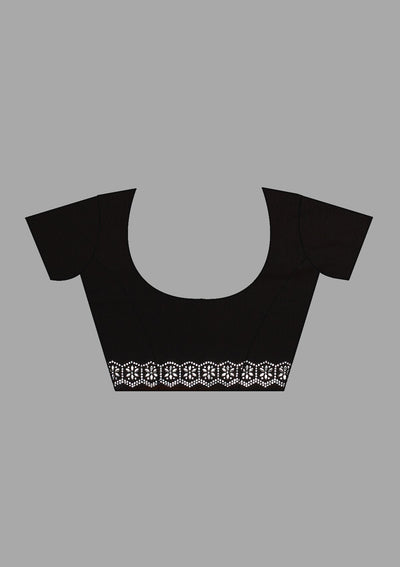 Black Stonework Chiffon Saree-Koskii