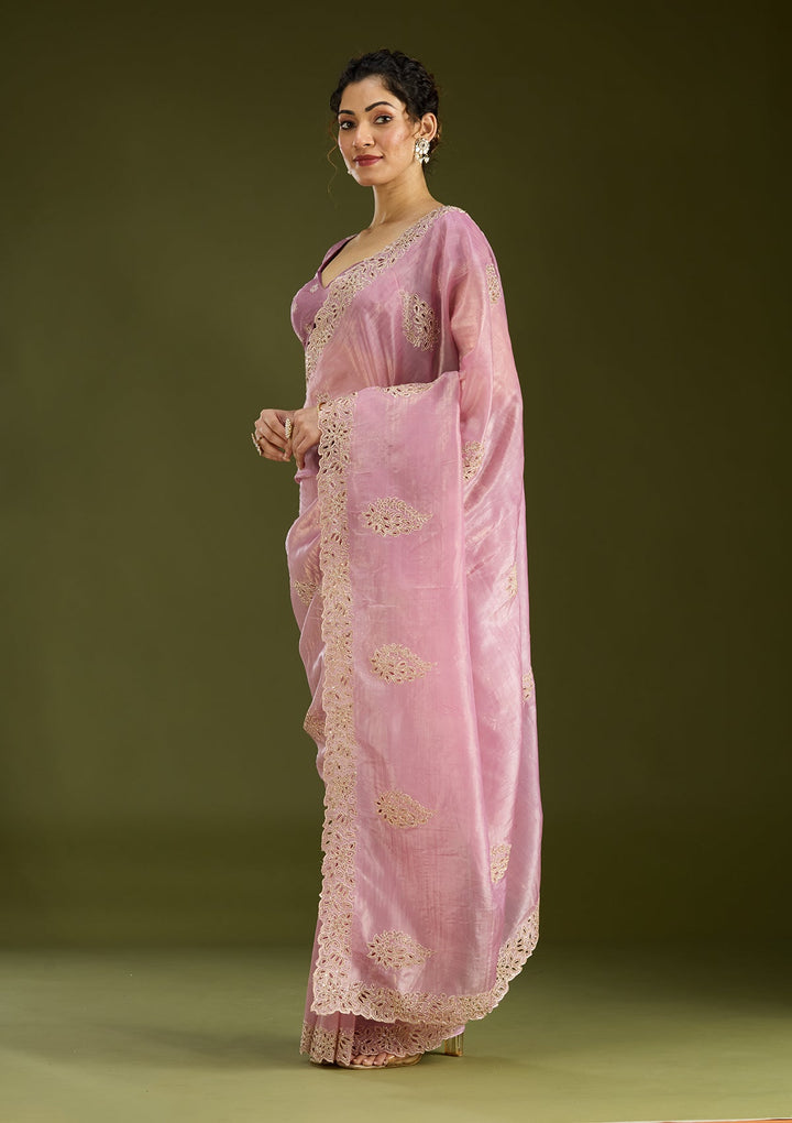 Pink Cutwork Tissue Saree