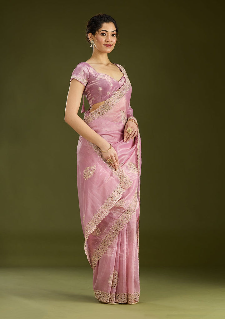 Pink Cutwork Tissue Saree