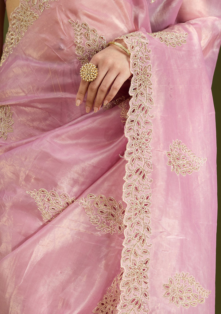 Pink Cutwork Tissue Saree
