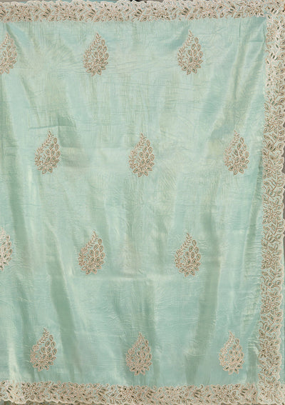 Sea Green Cutwork Tissue Saree-Koskii