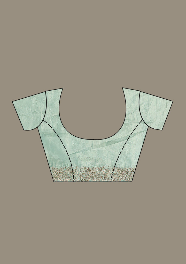 Sea Green Cutwork Tissue Saree-Koskii