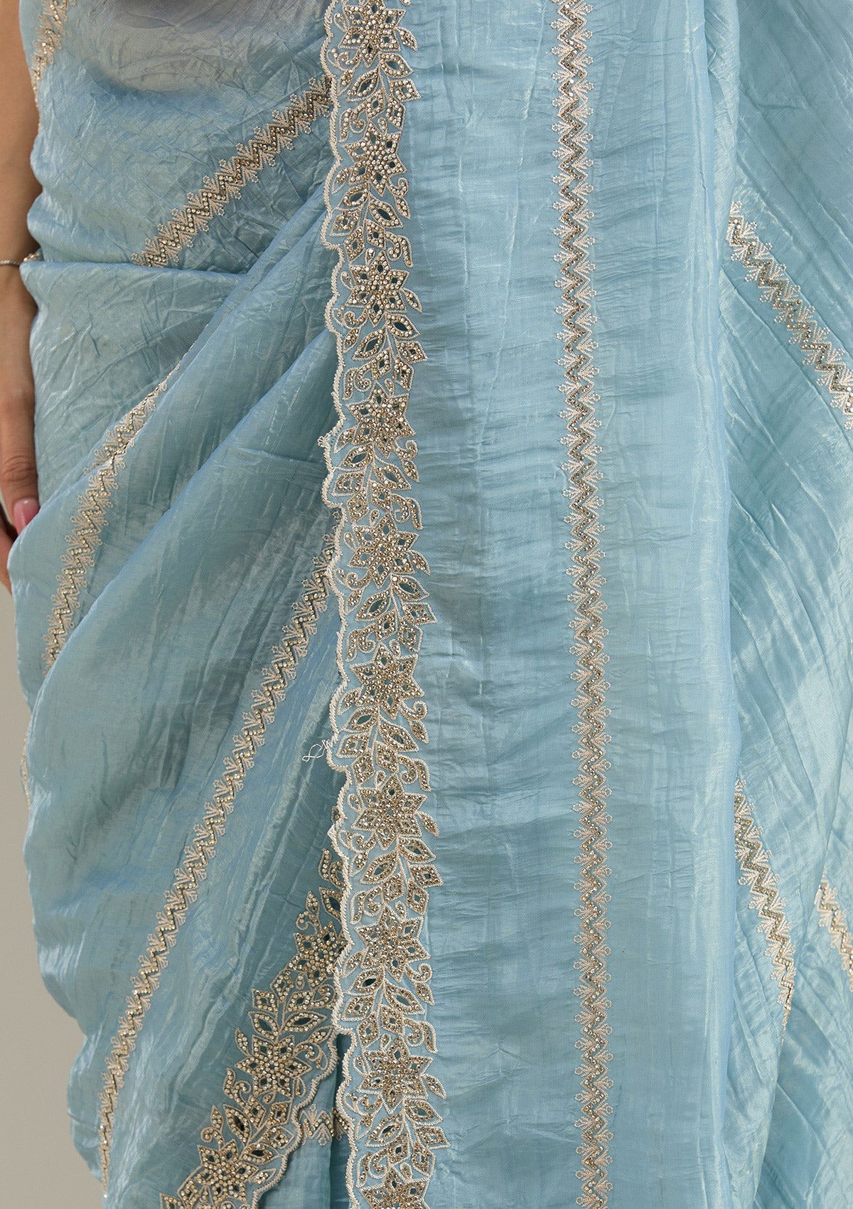 Blue Cutwork Tissue Saree-Koskii