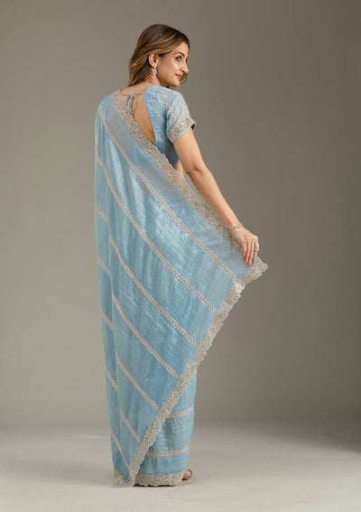 Blue Cutwork Tissue Saree-Koskii
