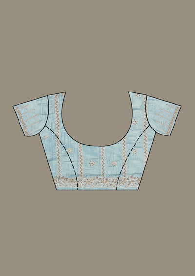 Blue Cutwork Tissue Saree-Koskii