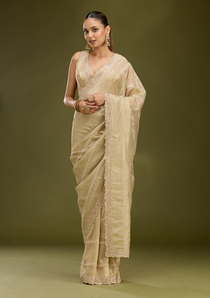 Gold Cutwork Tissue Saree