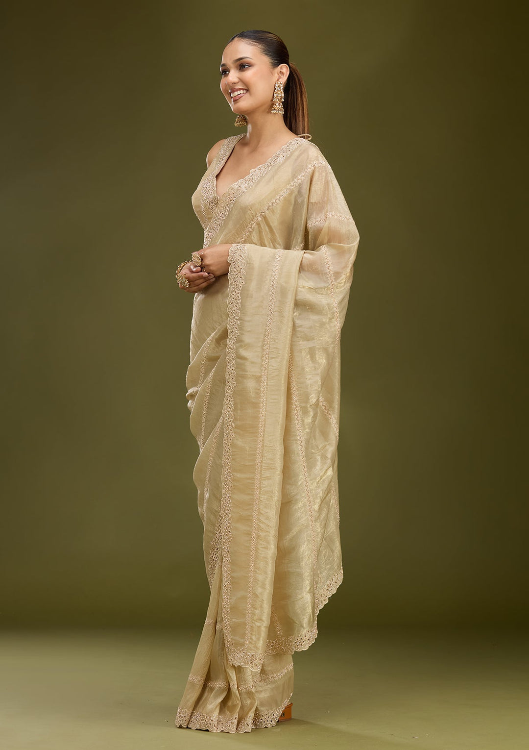 Gold Cutwork Tissue Saree