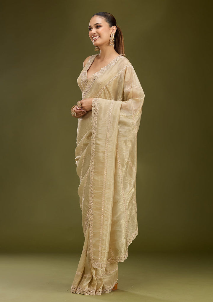 Gold Cutwork Tissue Saree