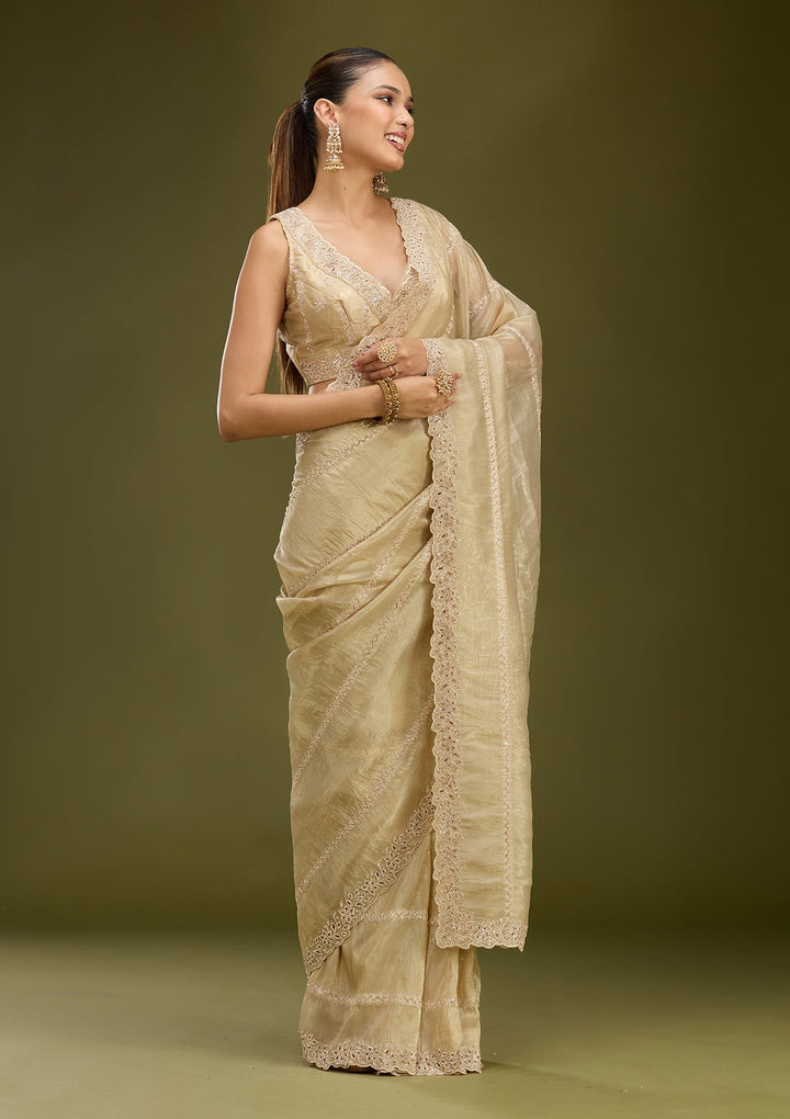 Gold Cutwork Tissue Saree