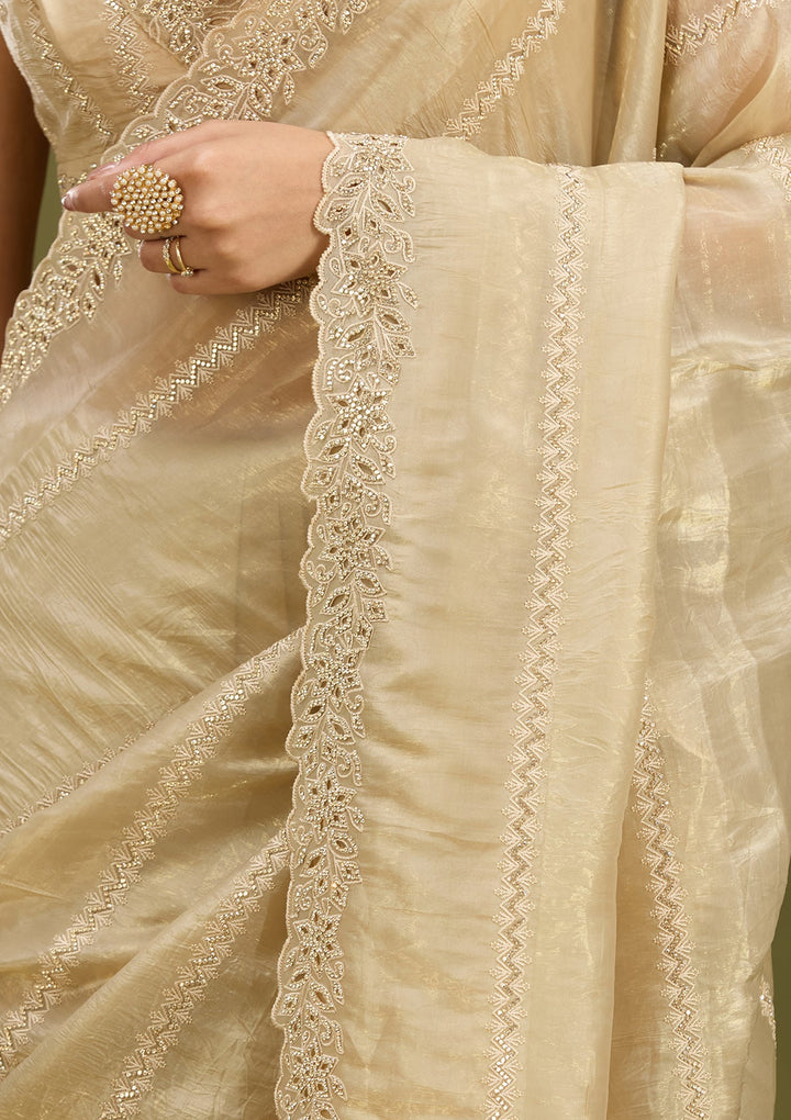 Gold Cutwork Tissue Saree