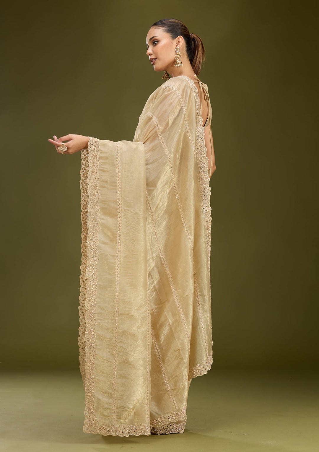 Gold Cutwork Tissue Saree