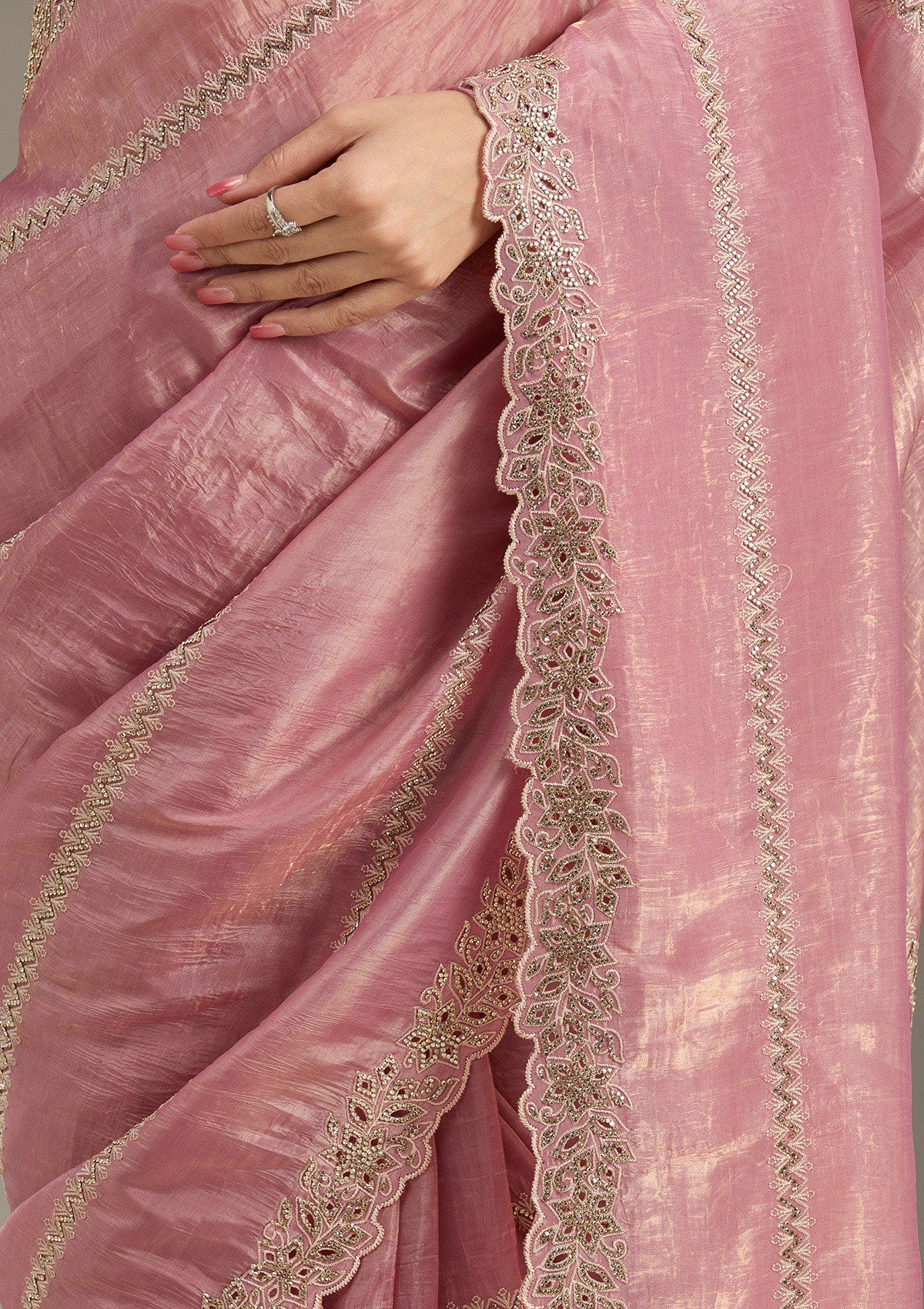 Pink Cutwork Tissue Saree-Koskii