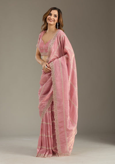 Pink Cutwork Tissue Saree-Koskii