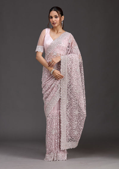 Pink Stonework Chiffon Saree-koskii