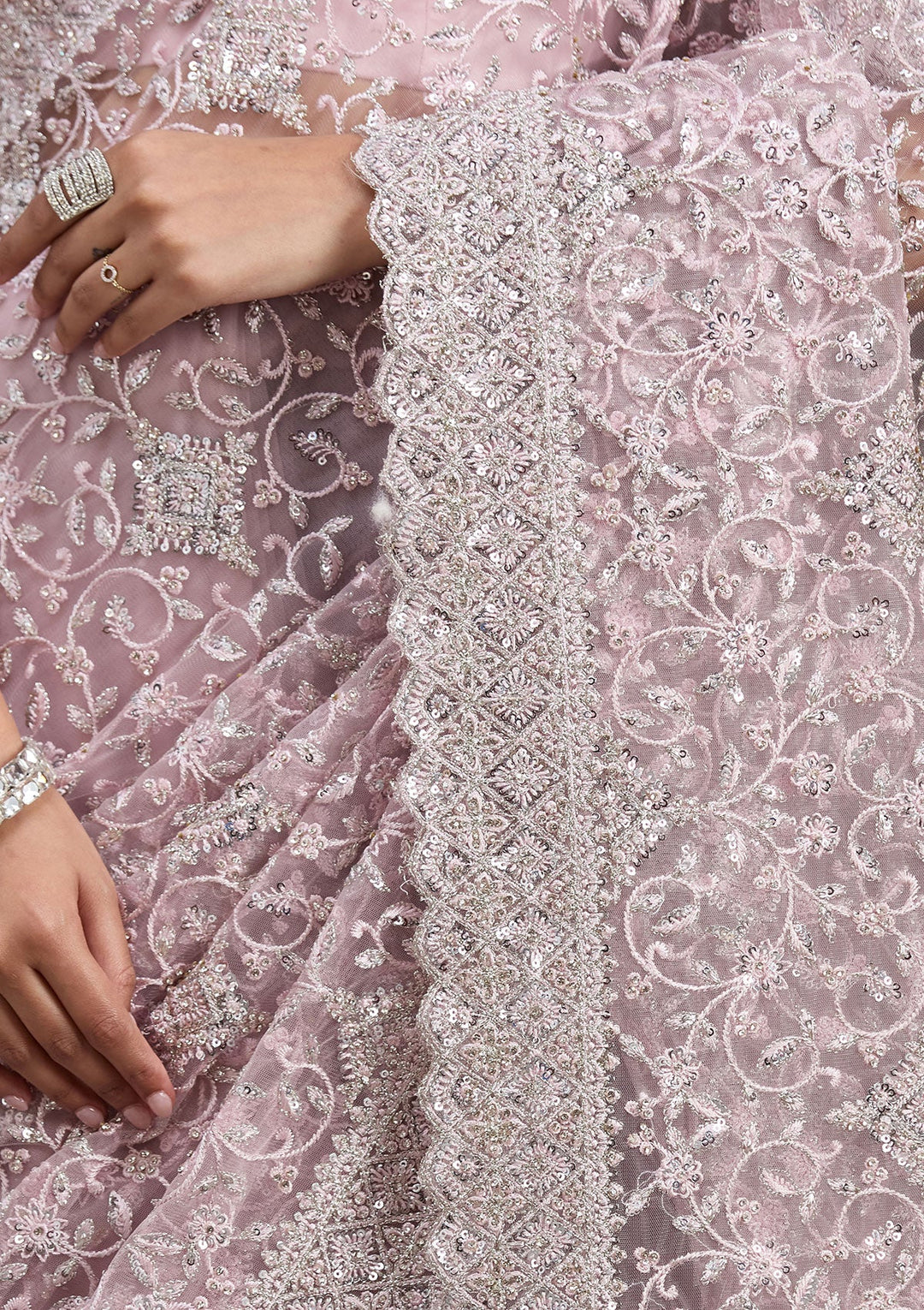 Pink Stonework Chiffon Saree_koskii