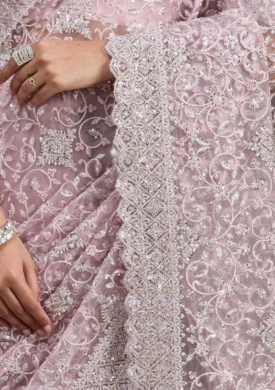Pink Stonework Chiffon Saree-koskii