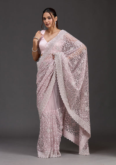Pink Stonework Chiffon Saree-koskii