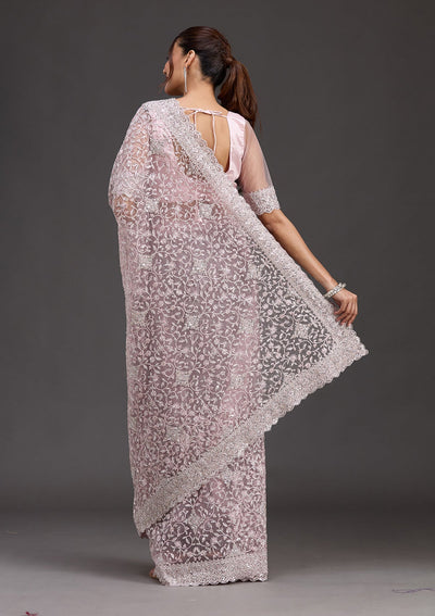 Pink Stonework Chiffon Saree-koskii
