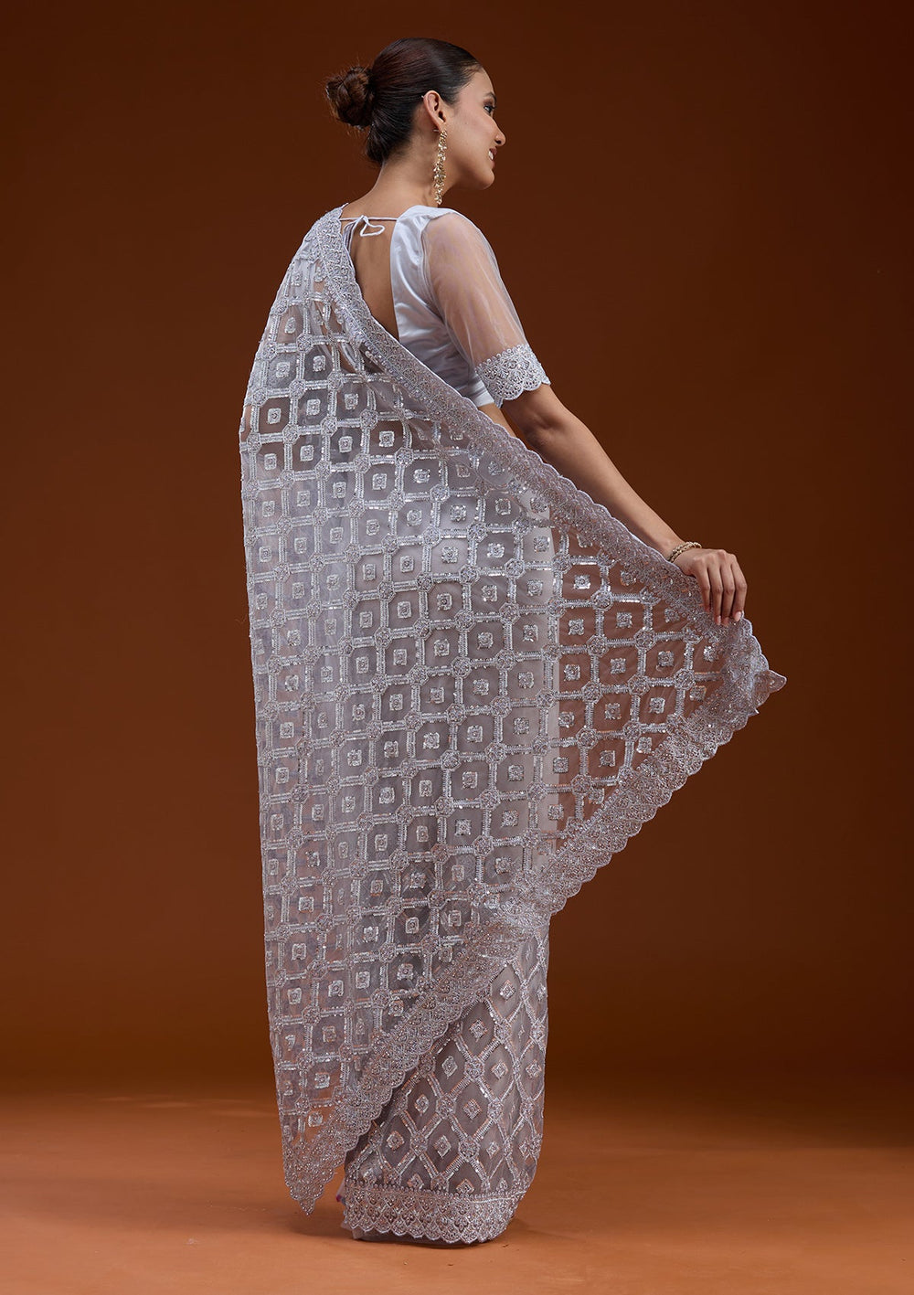 Lavender Stonework Chiffon Saree-koskii