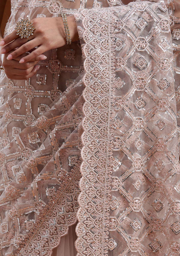 Peach Stonework Chiffon Saree-koskii