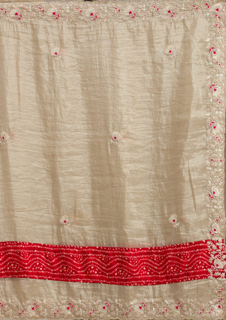 Beige Pearlwork Net Readymade Lehenga-koskii
