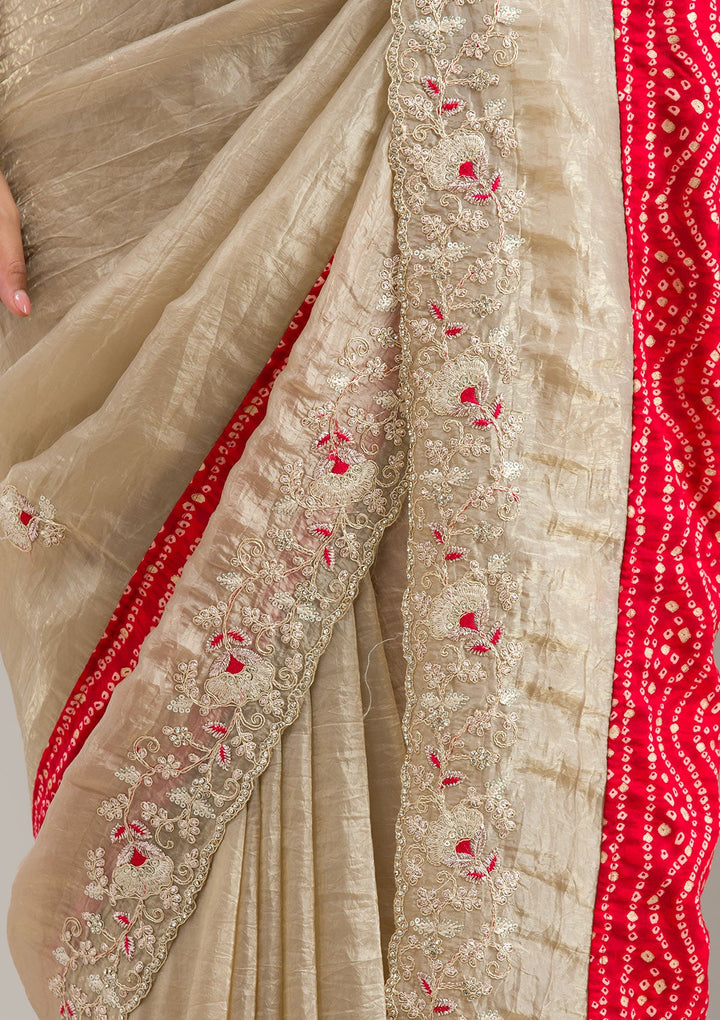 Beige Pearlwork Net Readymade Lehenga-koskii