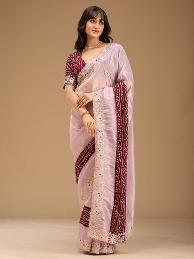Lavender Zariwork (Gold) Tissue Saree-Koskii