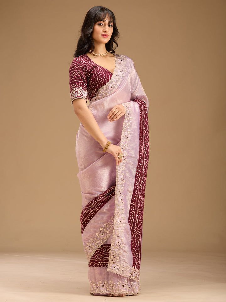 Lavender Zariwork (Gold) Tissue Saree-Koskii