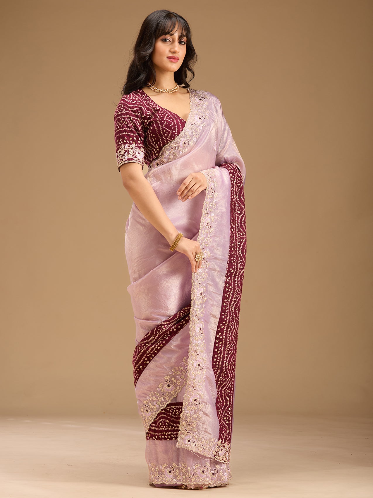 Lavender Zariwork (Gold) Tissue Saree-Koskii