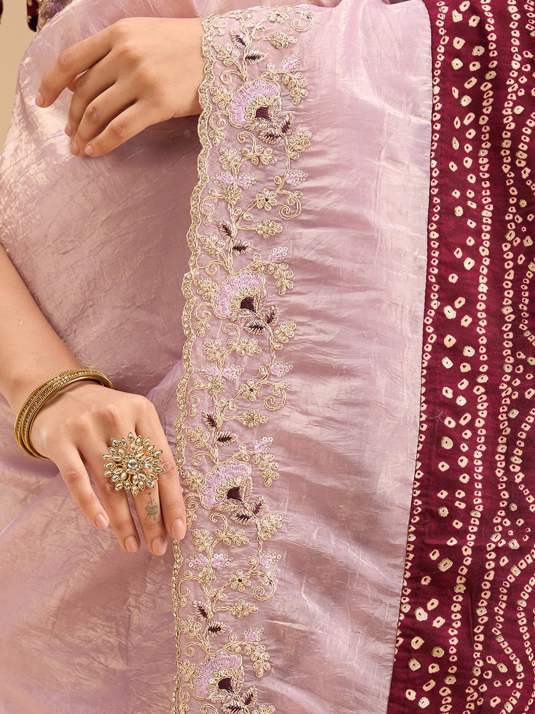 Lavender Zariwork (Gold) Tissue Saree-Koskii