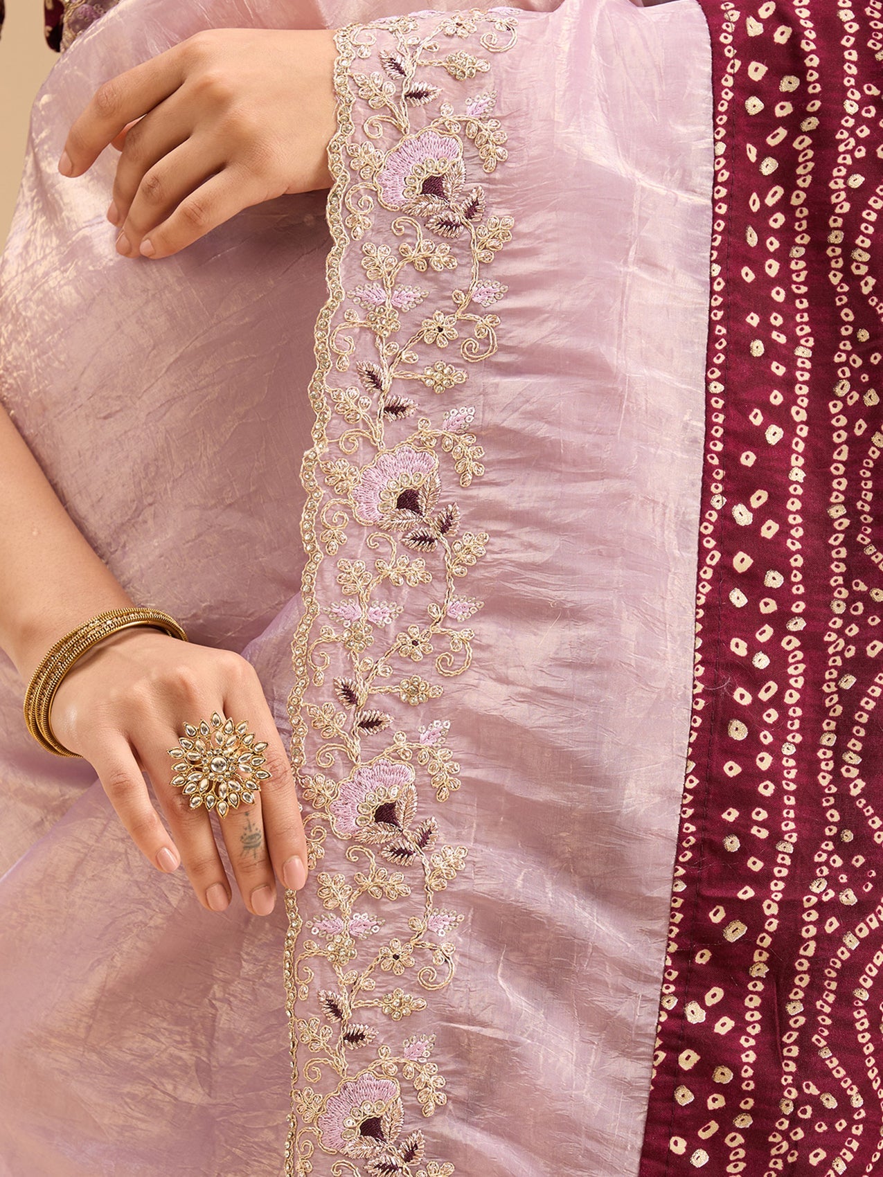 Lavender Zariwork (Gold) Tissue Saree-Koskii