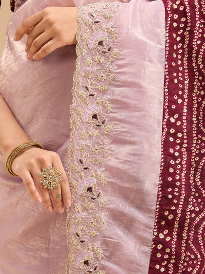 Lavender Zariwork (Gold) Tissue Saree-Koskii