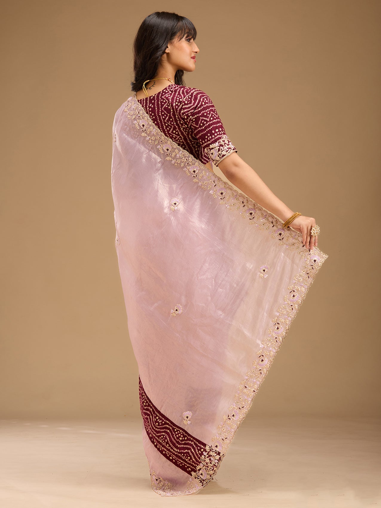 Lavender Zariwork (Gold) Tissue Saree-Koskii
