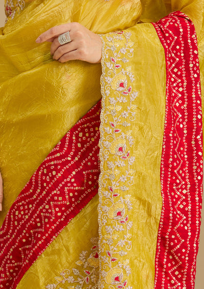 Mustard Zariwork (Gold) Tissue Saree-Koskii