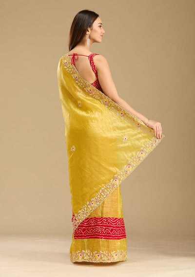 Mustard Zariwork (Gold) Tissue Saree-Koskii