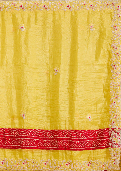 Mustard Zariwork (Gold) Tissue Saree-Koskii