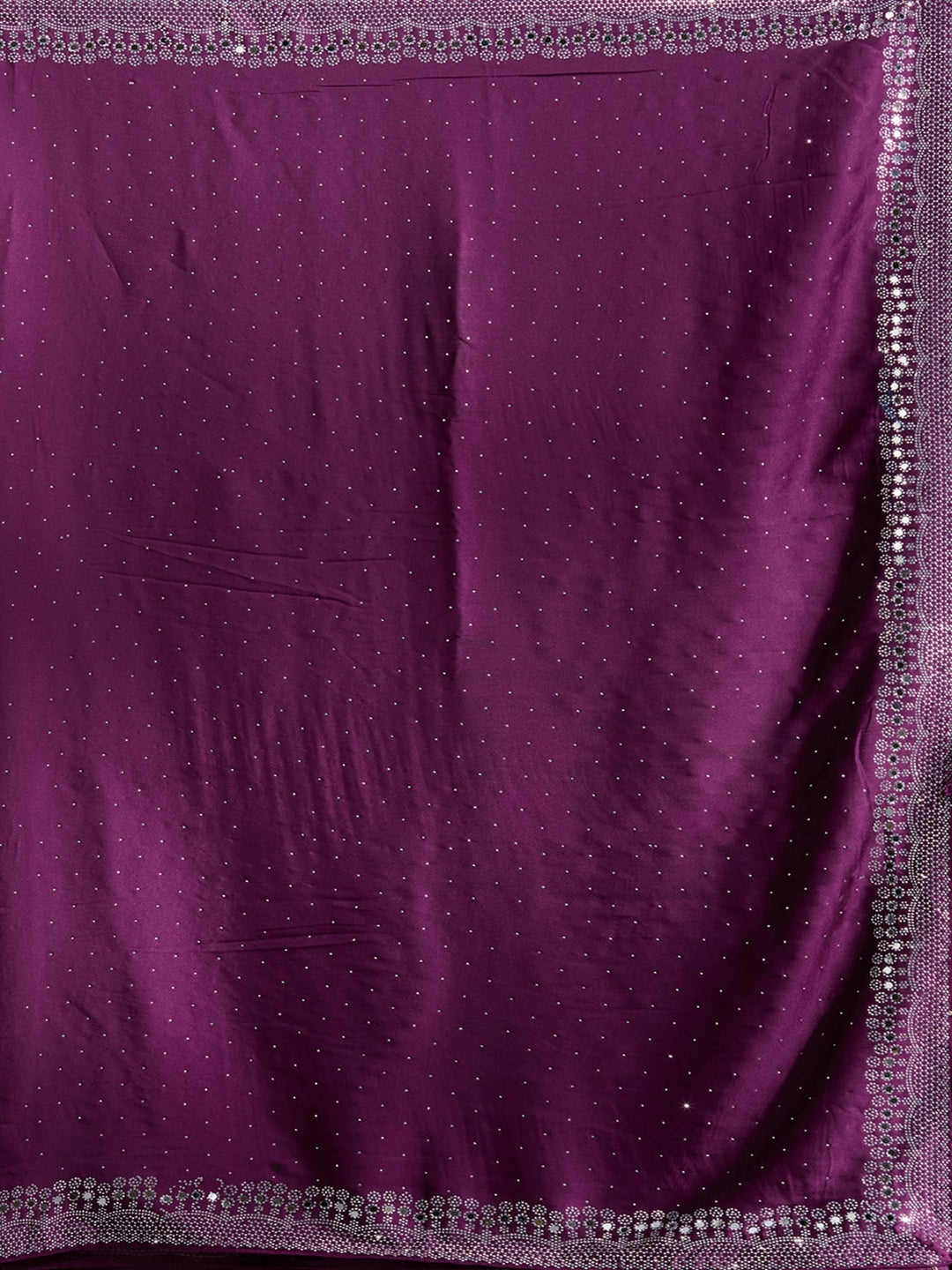 Purple Stonework (Silver) Satin Saree-Koskii