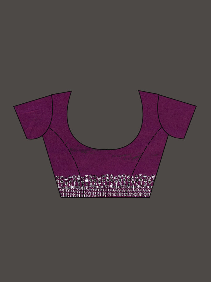Purple Stonework (Silver) Satin Saree-Koskii