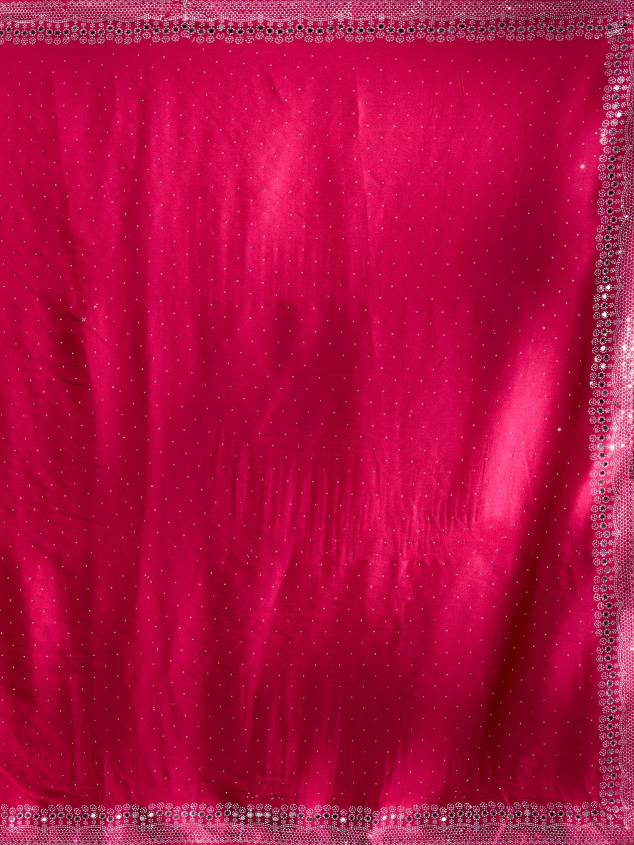 Rani Pink Stonework (Silver) Satin Saree-Koskii
